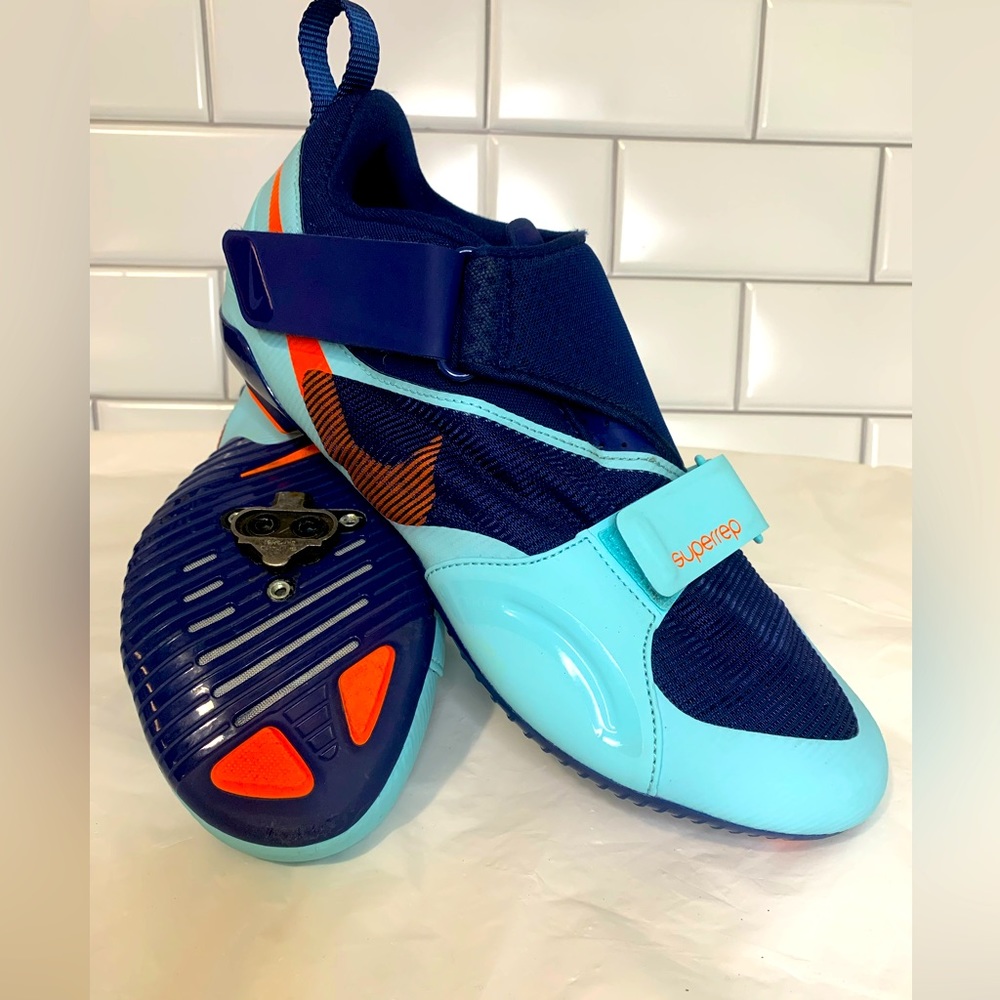 Men’s Nike SuperRep Indoor Cycling Shoes Size 10 CW2191-484 Blue With Cleat Set